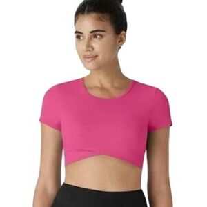 Halara SoftlyZero Plush Crossover Hem Cropped Top Small NWT Pink Longer